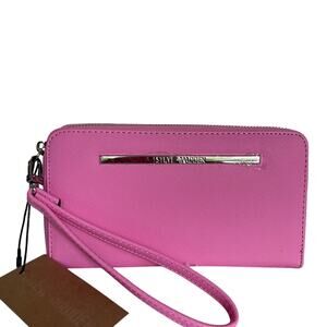 Brand New Steve Madden Zip Around Bi-fold Wallet Pink Silver Emblem